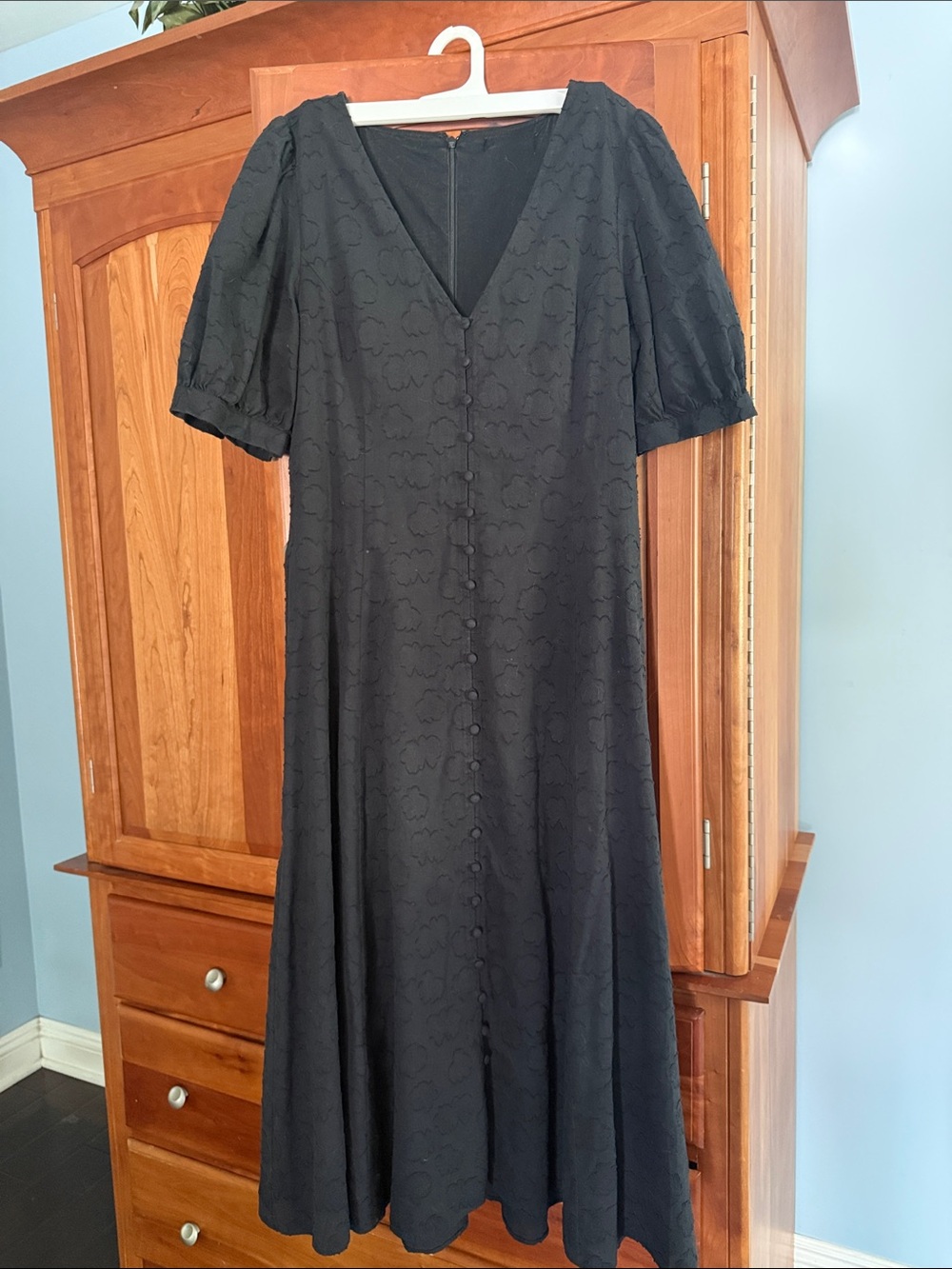 Madewell Black Midi Button-Front Jacquard Dress - Picture 1 of 5